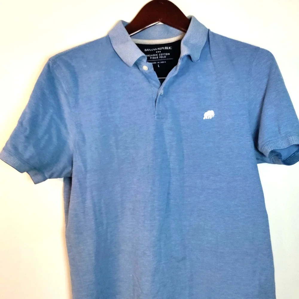 Banana Republic Blue Organic Cotton‎ Pique Short Sleeve Polo Shirt Men L*READ